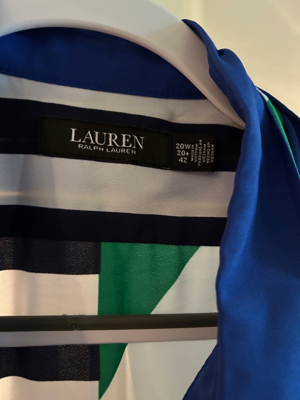 Lauren Ralph Lauren Blue Green White Striped Crepe Shirtdress - Picture 5 of 7